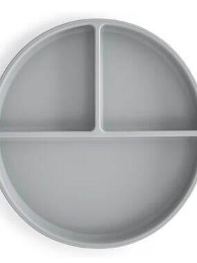 Mushie Suction Bottom Baby Round Divided Serving Plate 100% Silicone Gray